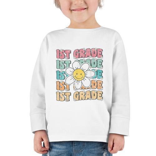 Groovy 1st Grade Back To School First Day Of First Grade Graphic Toddler Long Sleeve Tee - Savourry
