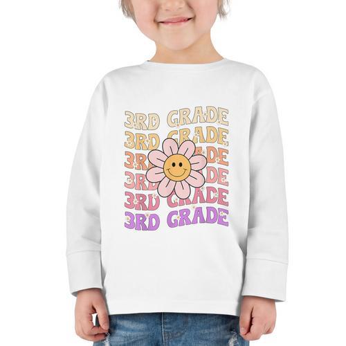Groovy 3rd Grade Back To School Retro Groovy Third Grade Graphic Toddler Long Sleeve Tee - Savourry