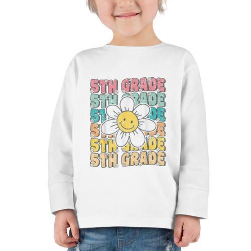 Groovy 5th Grade Back To School First Day Of Fifth Grade Graphic Toddler Long Sleeve Tee - Savourry
