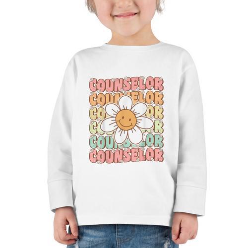 Groovy School Counselor Cute Daisy Flower Back To School Graphic Toddler Long Sleeve Tee - Savourry