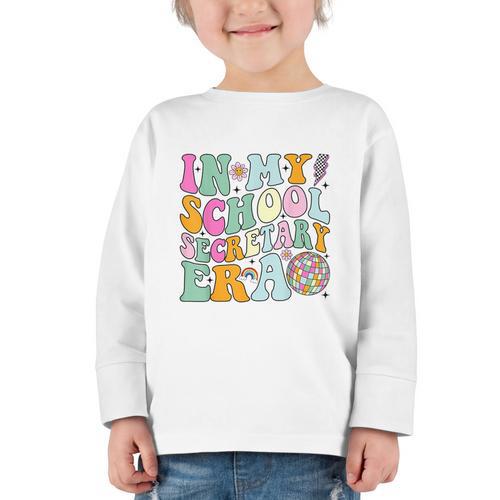 Groovy In My School Secretary Era Back To School Graphic Toddler Long Sleeve Tee - Savourry
