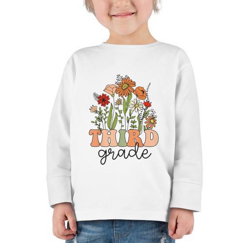 Groovy Third Grade Wildflowers Back To School 3rd Grade Graphic Toddler Long Sleeve Tee - Savourry