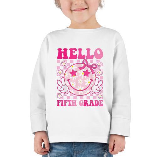 Hello Fifth Grade Coquette Bow Back To School 5th Grade Girl Graphic Toddler Long Sleeve Tee - Savourry