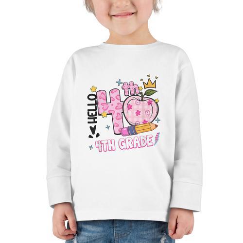 Hello Fourth 4th Grade Leopard Tie Dye Girl Back To School Graphic Toddler Long Sleeve Tee - Savourry