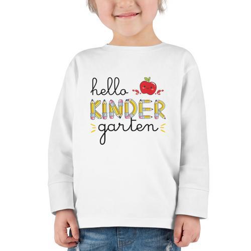 Hello Kindergarten Back To School Cute First Day Kids School Graphic Toddler Long Sleeve Tee - Savourry