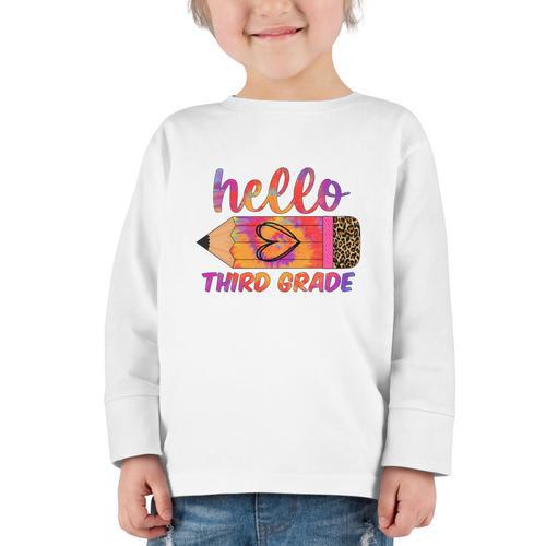 Hello Third Grade Back To School Pencil Tie Dye 3rd Grade Performance Graphic Toddler Long Sleeve Tee - Savourry