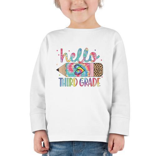 Hello Third Grade Pencil Tie Dye Back To School 3rd Grade Graphic Toddler Long Sleeve Tee - Savourry
