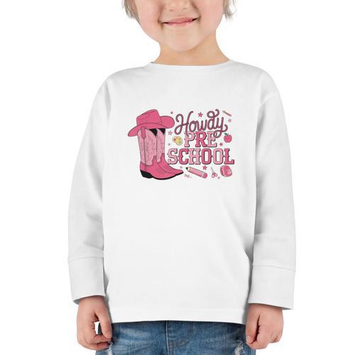 Howdy Preschool Back To School Western Cowboy Cowgirls Pre-K Graphic Toddler Long Sleeve Tee - Savourry