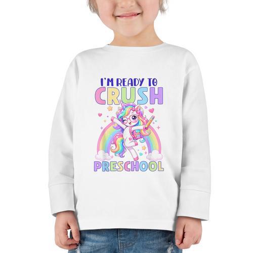 I'm Ready To Crush Preschool Unicorn Girls Back To School Graphic Toddler Long Sleeve Tee - Savourry