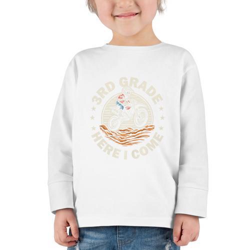 Kids Back To School 3rd Grade Here I Come Motocross Dirt Bike Performance Graphic Toddler Long Sleeve Tee - Savourry