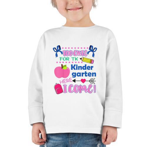 Kids Back To School Here I Come Kindergarten Girls TK Grad Graphic Toddler Long Sleeve Tee - Savourry
