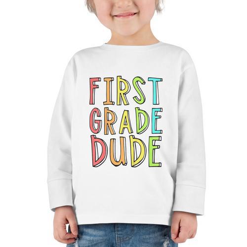 Kids First Day Of First Grade Dude 1st Grade Back To School Boys Graphic Toddler Long Sleeve Tee - Savourry