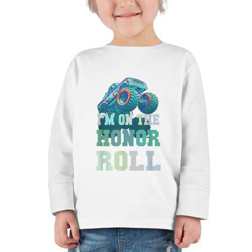 Kids I'M ON HONOR ROLL Monster Trucks Back To School Bruh Graphic Toddler Long Sleeve Tee - Savourry