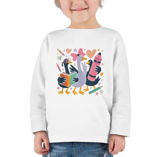 Kindergarten 1st Grade Goose Back To School Girls Graphic Toddler Long Sleeve Tee - Savourry