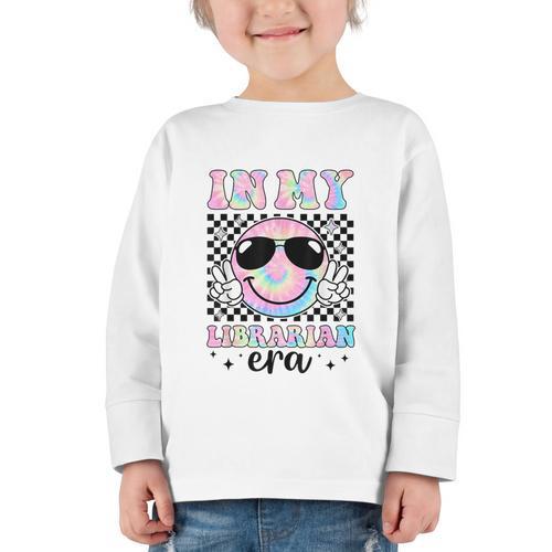 In My Librarian Era Groovy Tie Dye Back To School Graphic Toddler Long Sleeve Tee - Savourry