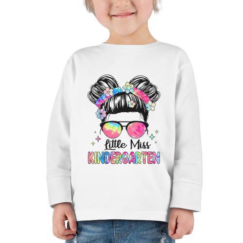 Little Miss Kindergarten Girls Kids Back To School Kinder Graphic Toddler Long Sleeve Tee - Savourry