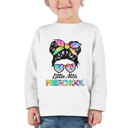 Little Miss Preschool First Day Back To School Girls Kids Graphic Toddler Long Sleeve Tee - Savourry