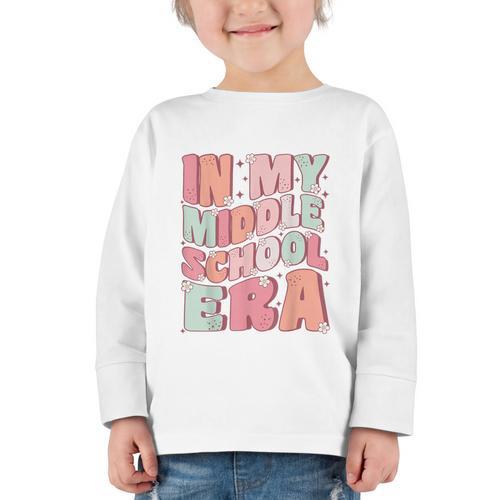 In My Middle School Era Cute Groovy First Day Back To School Graphic Toddler Long Sleeve Tee - Savourry