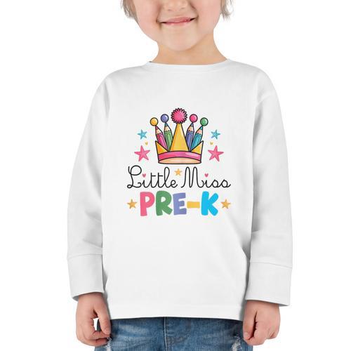 Miss Pre-K Pencils Crown Cute Back To School First Day Girls Graphic Toddler Long Sleeve Tee - Savourry