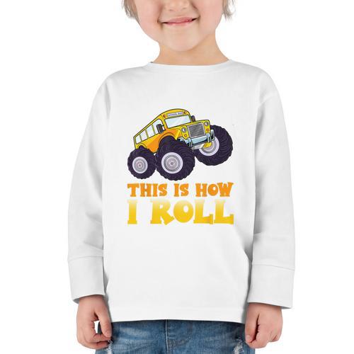 Monster Truck School Bus This Is How I Roll Back To School Graphic Toddler Long Sleeve Tee - Savourry