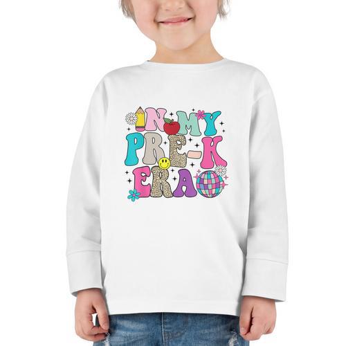 In My Pre-K Era Back To School Retro Groovy Preschool Graphic Toddler Long Sleeve Tee - Savourry