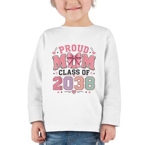 Proud Mom Class Of 2038 Retro Kindergarten Back To School Graphic Toddler Long Sleeve Tee - Savourry
