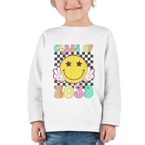 Retro Class Of 2039 Grow With Me Back To School Kindergarten Graphic Toddler Long Sleeve Tee - Savourry