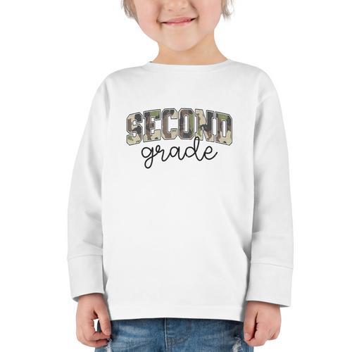 Retro Second Grade Camo Back To School Girls Boys 2nd Grade Graphic Toddler Long Sleeve Tee - Savourry