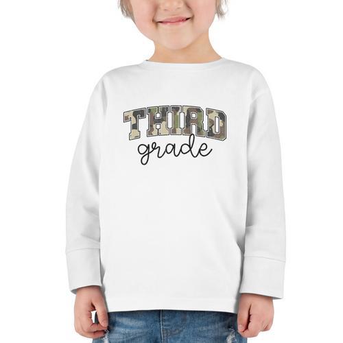 Retro Third Grade Old Camo Back To School Girl Boy 3rd Grade Graphic Toddler Long Sleeve Tee - Savourry