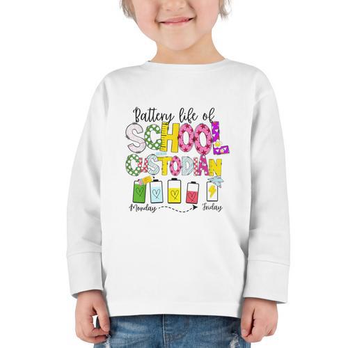 School Custodian Battery Life Back To School Janitor Graphic Toddler Long Sleeve Tee - Savourry