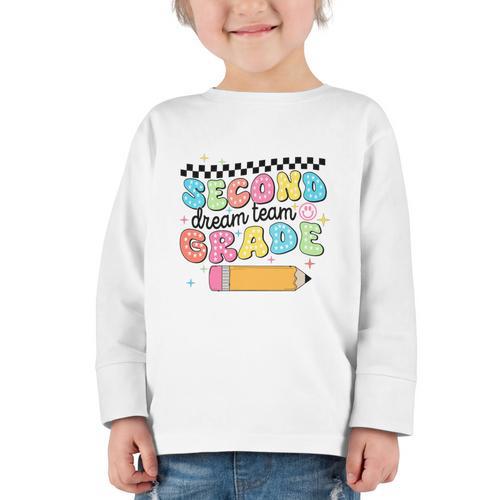Second Grade Dream Team Back To School First Day Of School Performance Graphic Toddler Long Sleeve Tee - Savourry
