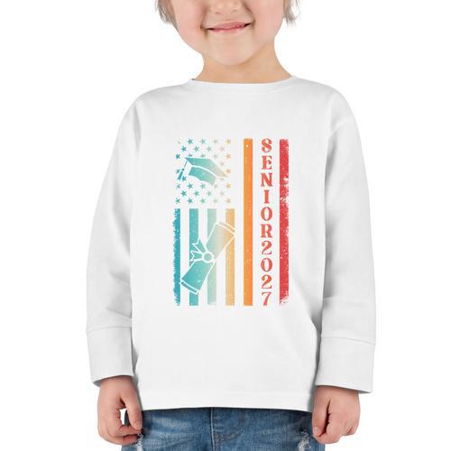 Senior 2027 Class Of 2027 Graduation USA Flag Back To School Performance Graphic Toddler Long Sleeve Tee - Savourry