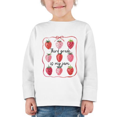 Third Grade Is My Jam Strawberry 3rd Grade Back To School Graphic Toddler Long Sleeve Tee - Savourry