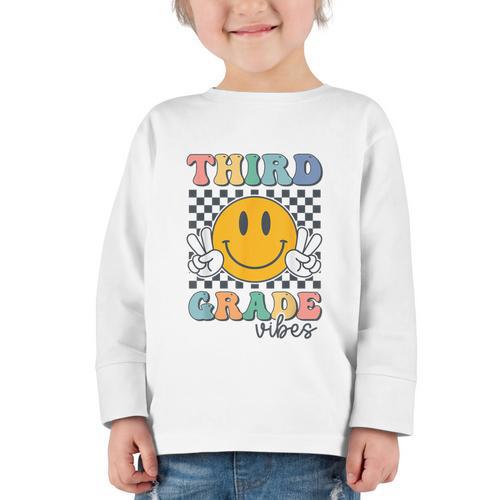 Third Grade Vibes Retro Smile Back To School 3rd Grade Team Graphic Toddler Long Sleeve Tee - Savourry