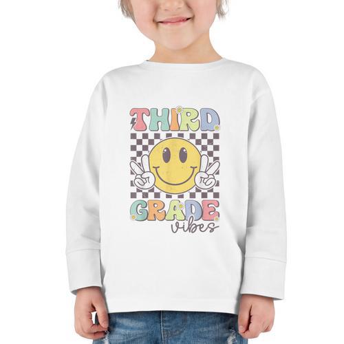Third Grade Vibes Smile Face 3rd Grade Team Back To School Graphic Toddler Long Sleeve Tee - Savourry
