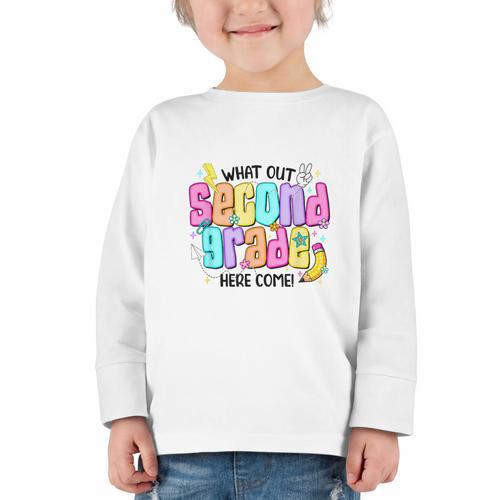 Watch Out Second Grade Here I Come 2nd Grade Back To School Graphic Toddler Long Sleeve Tee - Savourry