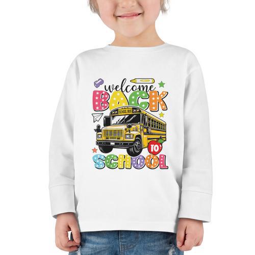 Welcome Back To School Bus Happy First Day Of School Student Graphic Toddler Long Sleeve Tee - Savourry