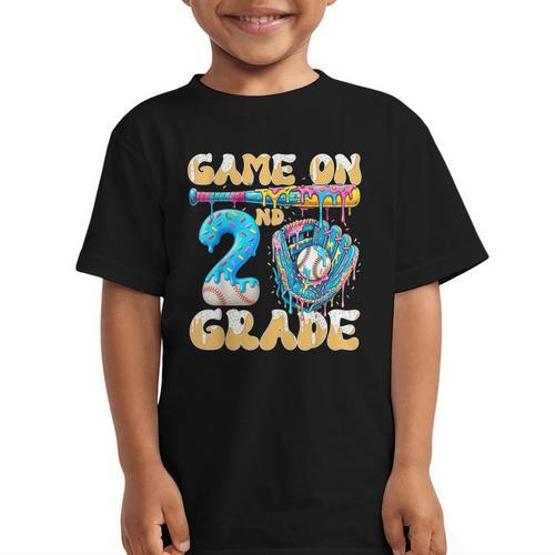 2nd Grade Back To School Baseball Drip Ice Cream Game On Graphic Kid T-Shirt - Savourry
