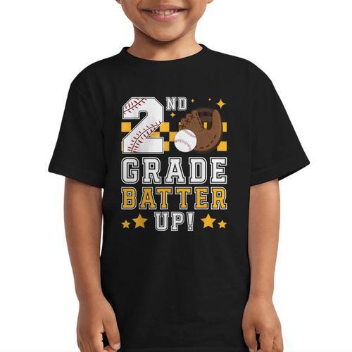 2nd Grade Batter Up Baseball First Day Back To School Graphic Kid T-Shirt - Savourry