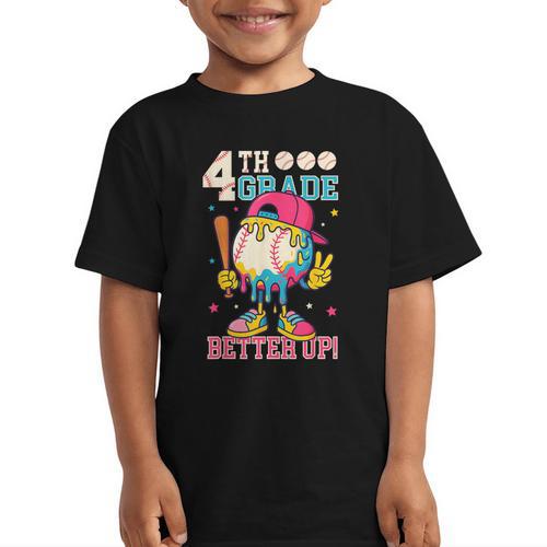4th Grade Back To School Baseball Drip Ice Cream Game On Graphic Kid T-Shirt - Savourry