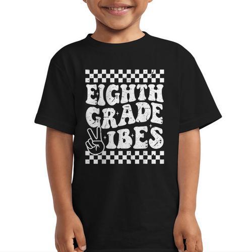 8th Eighth Grade Vibes 1st Back To School Checkerboard Crew Graphic Kid T-Shirt - Savourry