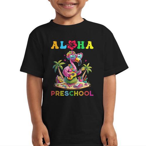 Aloha Preschool Flamingo Hawaii Back To School Kids Girl Graphic Kid T-Shirt - Savourry