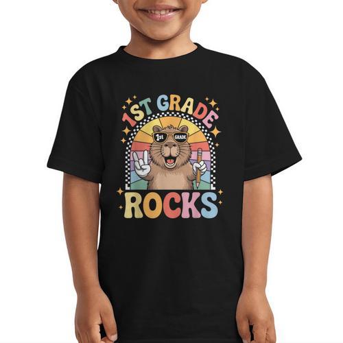 Back To School 1st Grade Capybara First Grade Rocks Graphic Kid T-Shirt - Savourry