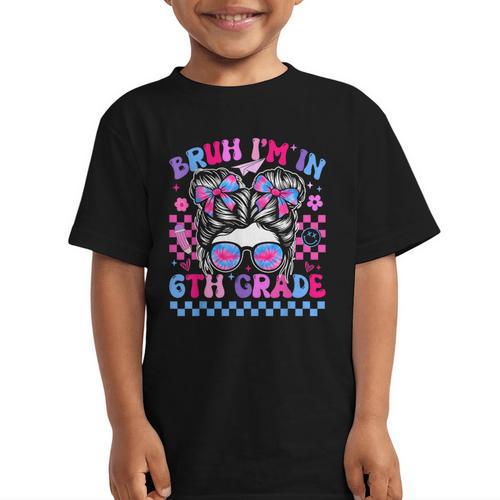 Back To School Bruh Im In 6th Grade Girls Bun Tie Dye Graphic Kid T-Shirt - Savourry