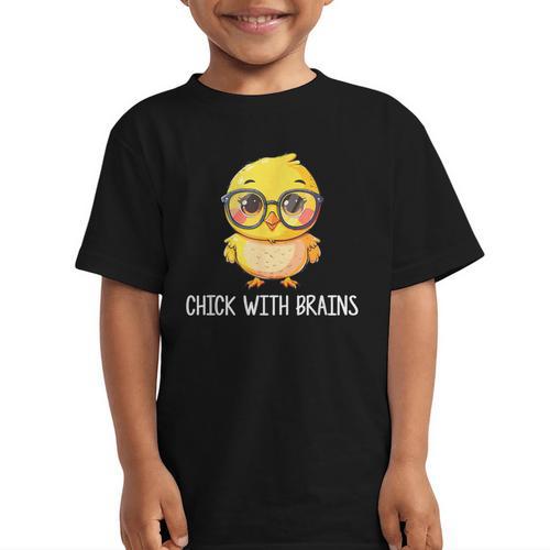 Back To School Chick With Brains Smart Intelligent Girls Graphic Kid T-Shirt - Savourry