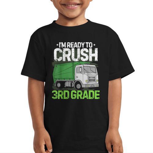 Back To School First Day Of 3rd Grade Garbage Truck Boys Graphic Kid T-Shirt - Savourry