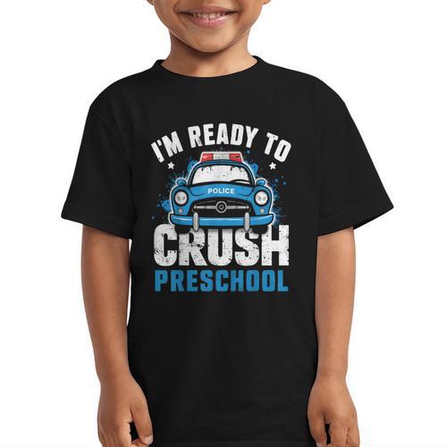 Back To School First Day Of Preschool Police Car Boys Graphic Kid T-Shirt - Savourry