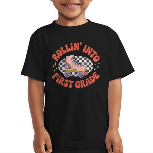 Back To School Rollin Into First Grade Girls Graphic Kid T-Shirt - Savourry