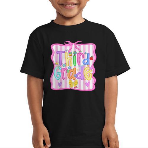 Back To School Third Grade Girls Coquette Bow 3rd Grade Kids Graphic Kid T-Shirt - Savourry