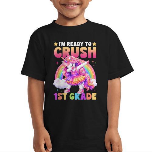 Back To School Unicorn Girls I'm Ready To Crush 1st Grade Graphic Kid T-Shirt - Savourry